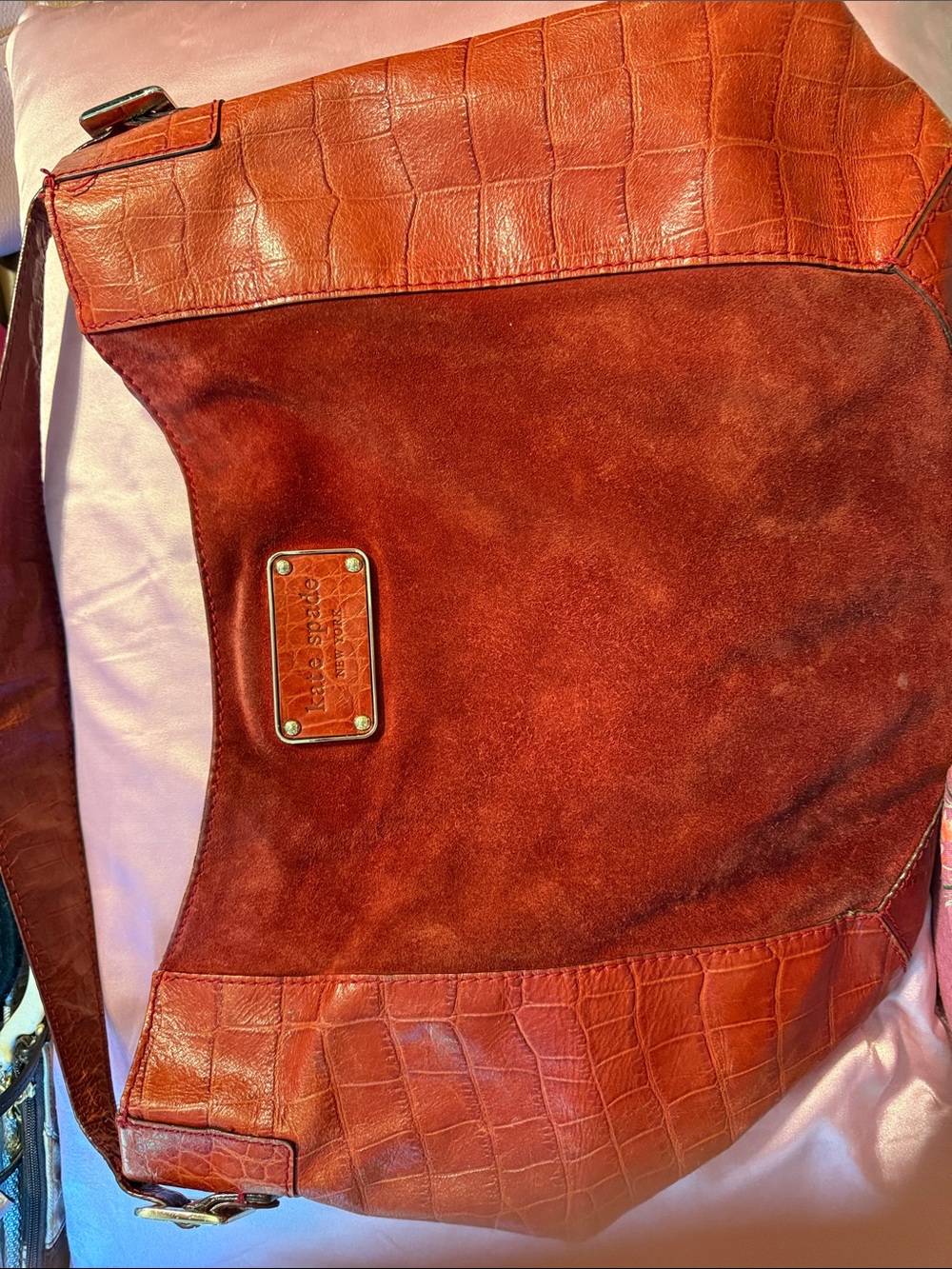 kate spade Burnt Orange (more red) Croc-Embossed & Suede Shoulder Bag